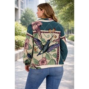 VTG Sugar Street Womens Weavers Hummingbird Floral Tapestry Jacket Sz L Brocade
